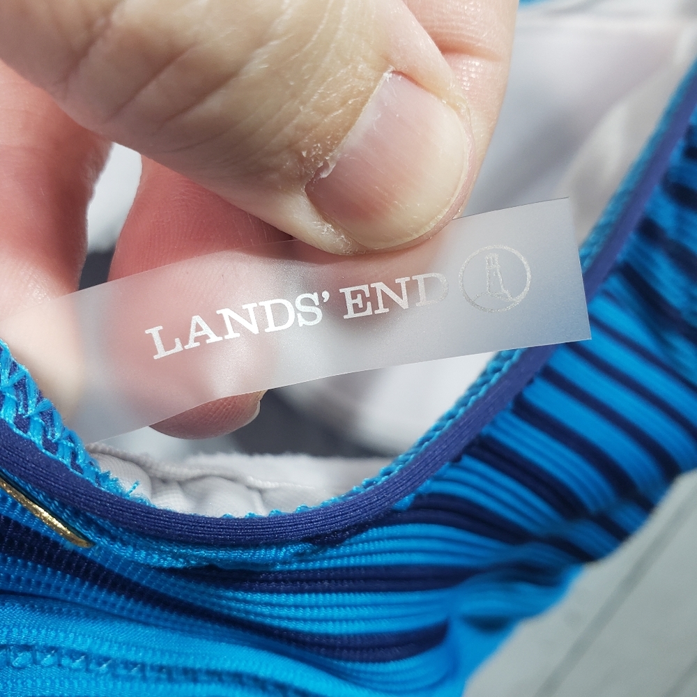 Lands End Women's Blue Two Tone Striped Swimsuit - Picture 7 of 8
